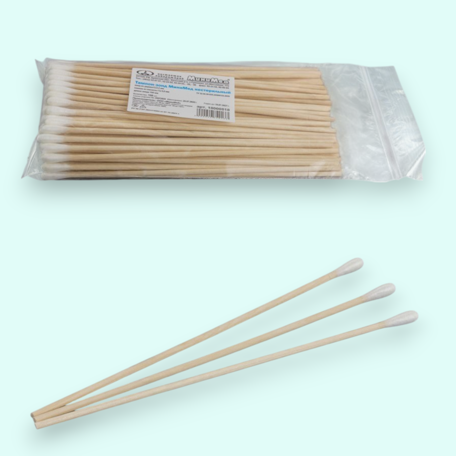 Тампон-зонд  без пробирки /дерево-вискоза/ НЕстерильн.уп/100шт.Минимед 18000818